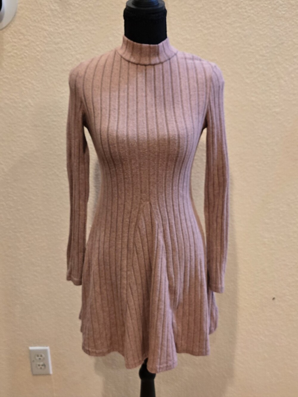 SHEIN Dusty Rose Ribbed Fit-and-Flare Knit Dress